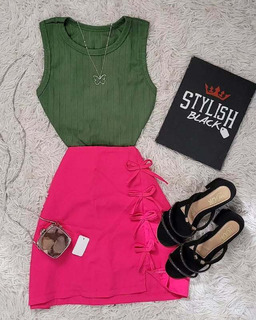 Short Saia Feminino Fenda Na Lateral Bengaline