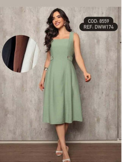 L125 Vestido Midí Feminino Detalhe de laço no ombro